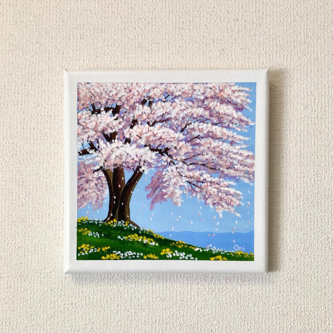 アクリル画　原画　「桜の咲く丘」　SSMサイズ　キャンバス