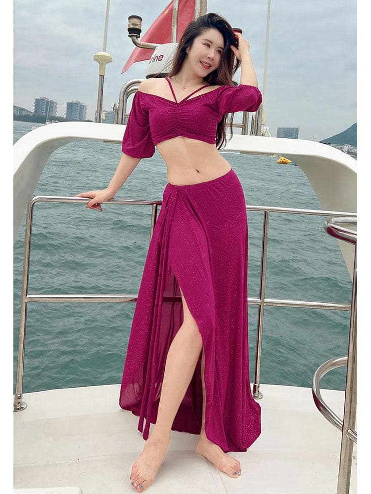 新品 ラメベール ベリーダンス衣装 宮廷風ロングスカートセット 舞台用