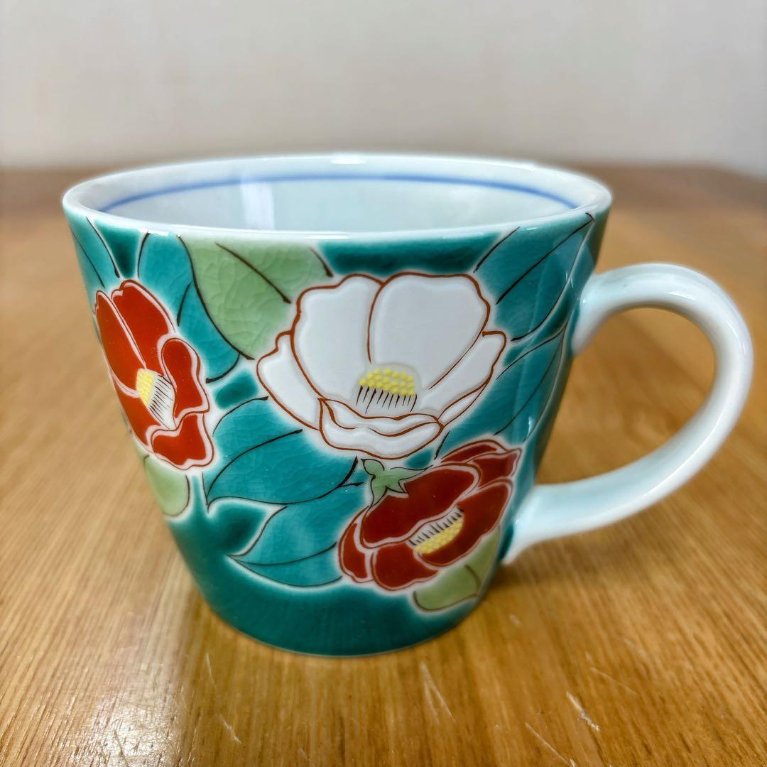 九谷焼　青郊窯　四季の花　5.7号皿ペア　マグカップペア　スプーンペア