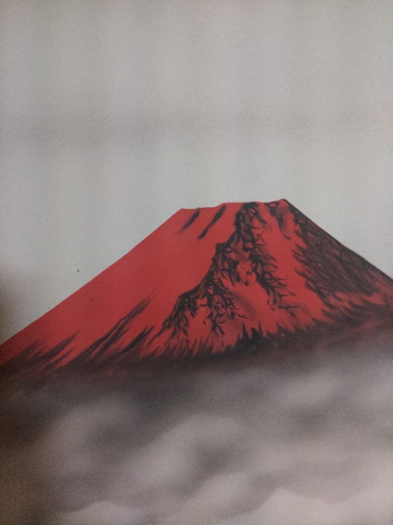 掛け軸 一正 紅富士双鶴 掛軸 美品 ♪