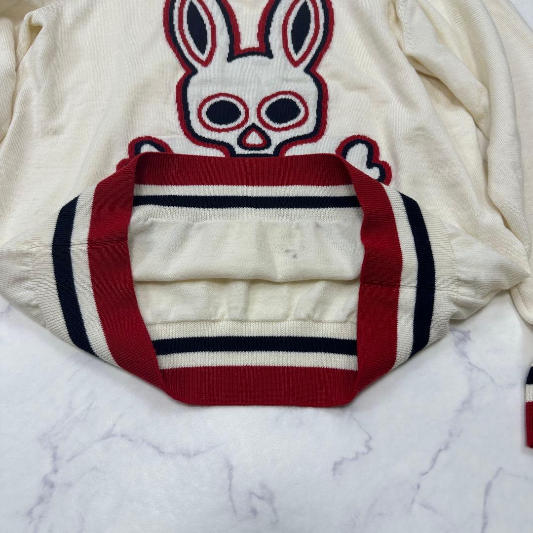 美品【Psycho Bunny】ウール セーター ニット バニー ドクロ 薄手