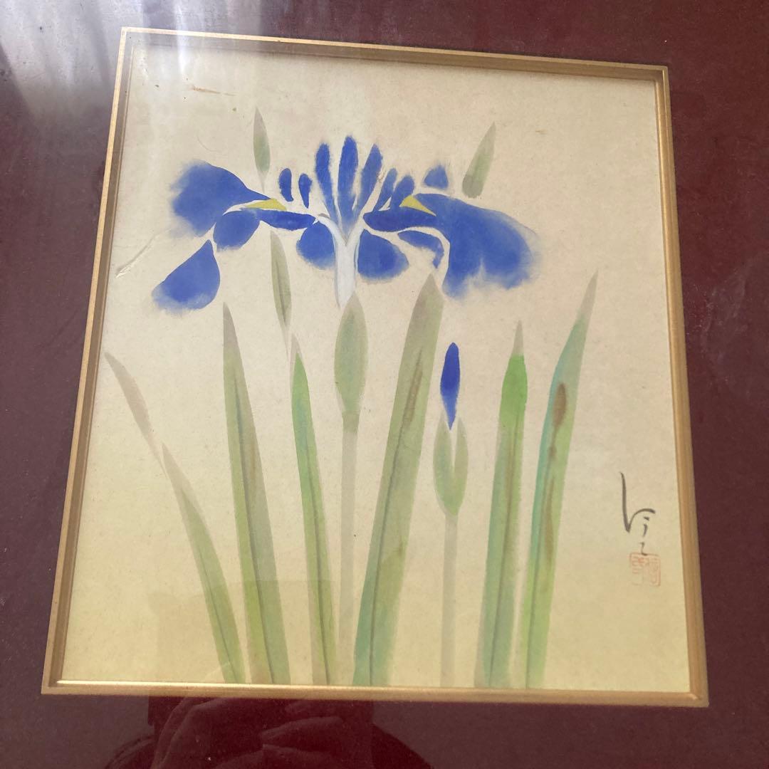 アヤメ菖蒲　青い花　日本画　花絵画