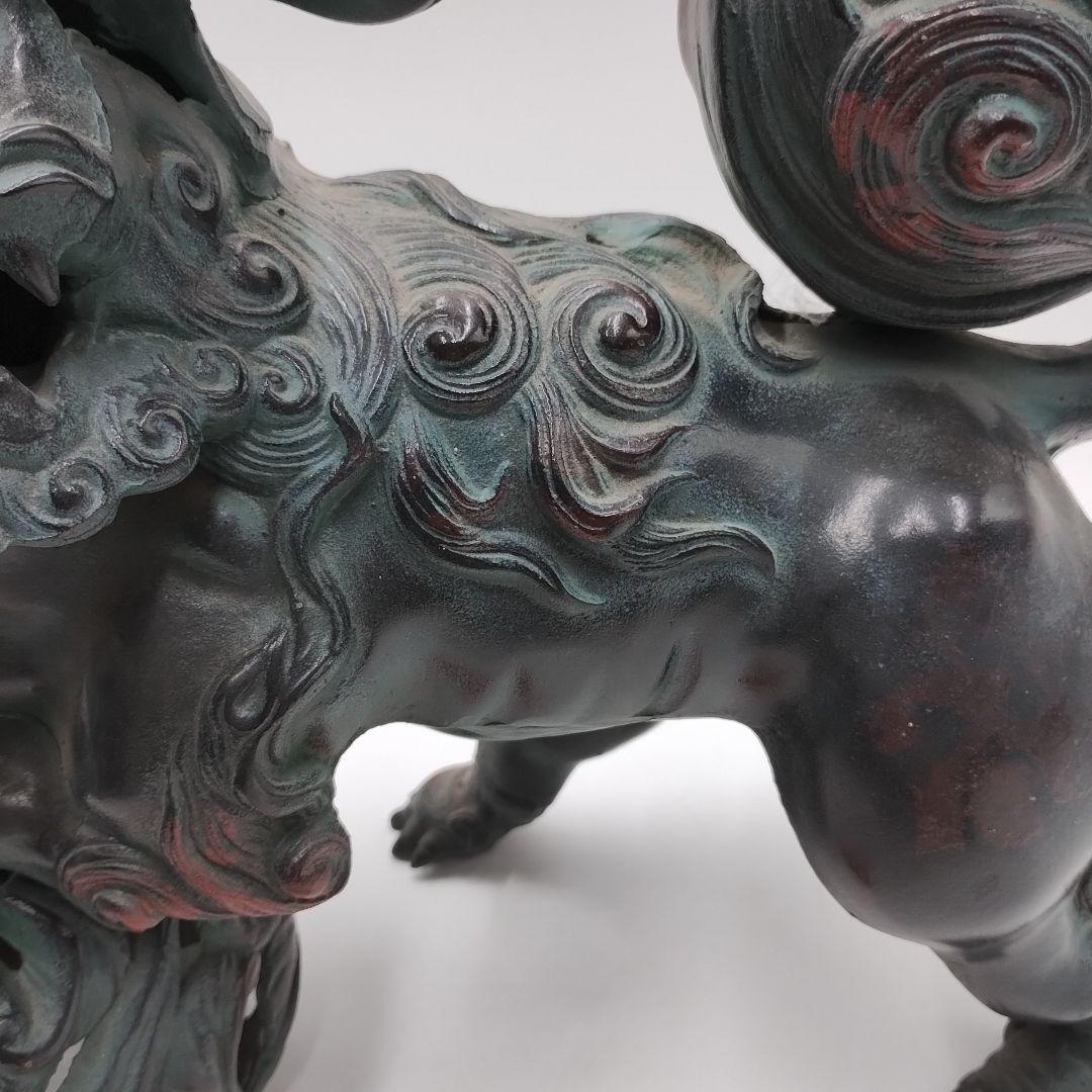 w 鉄製 玉獅子 オブジェ 置物 縁起物 魔除け 開運 玉乗り獅子