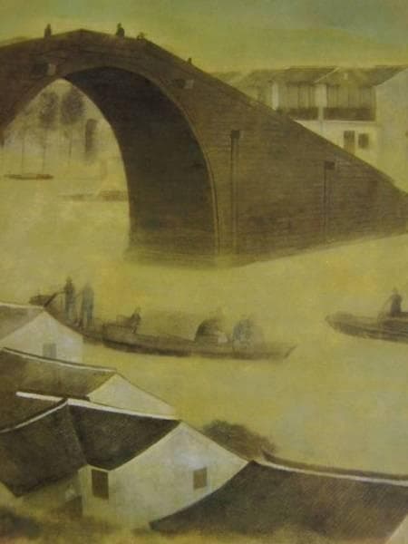 林功、蘇州薄暮、希少画集画、新品額装付、状態良好