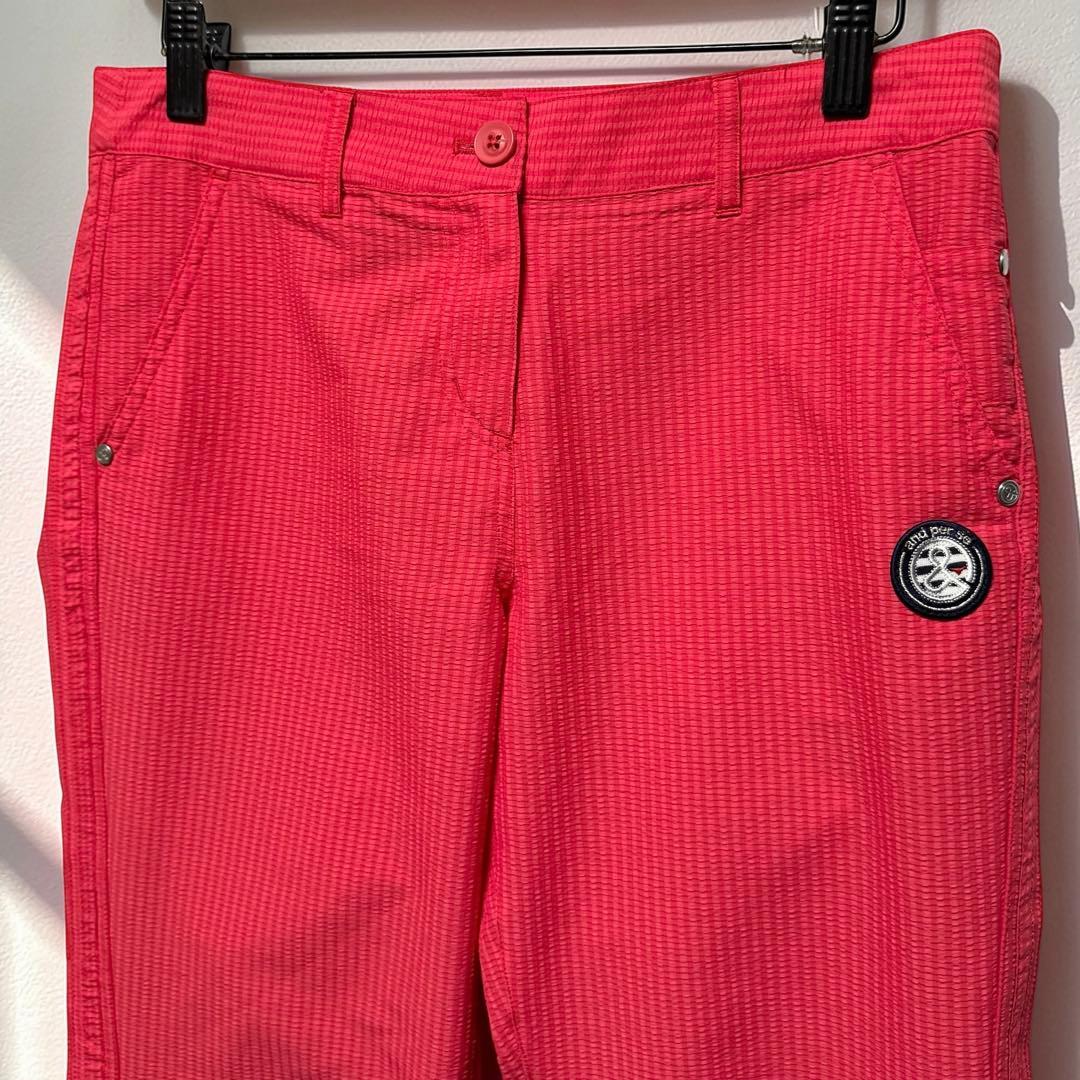 アンパスィ ゴルフパンツ コーラルレッド ストレッチ シアサッカー レディース