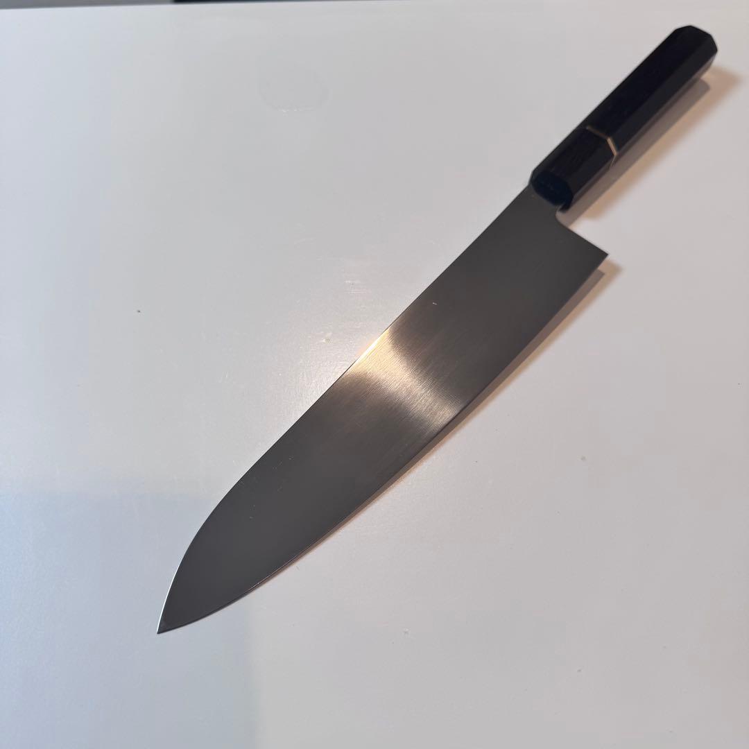 240mm 和牛刀　ステンレス全鋼 両刃 黒檀八角柄