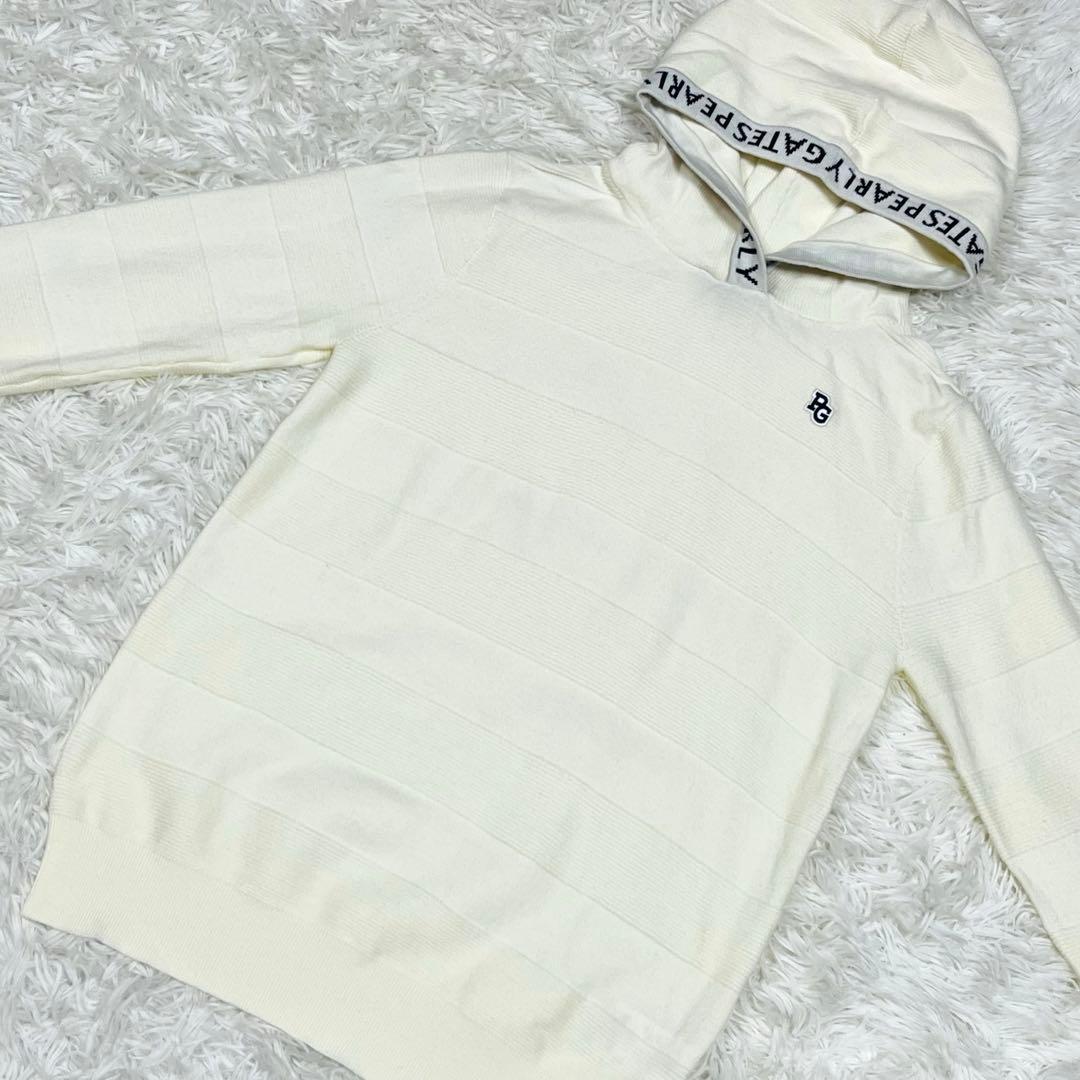 美品✨PEARLY GATES フード付きニットセーター ホワイト系 サイズ1