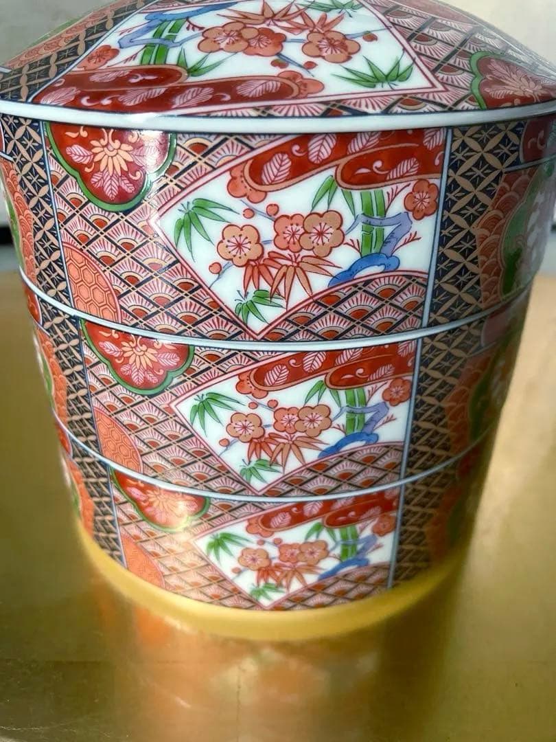 最終‼️ 林斎　３段重箱　陶器　三段重箱　食器　三段重　重箱　赤絵　オードブル　皿