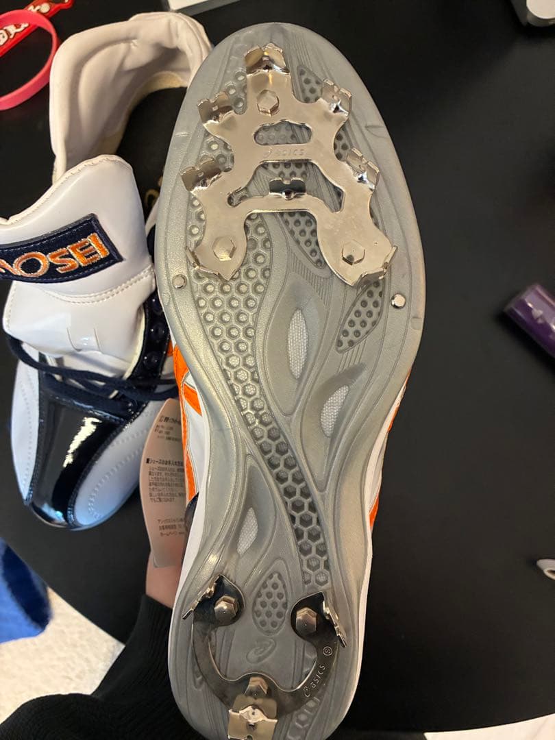 法政大学野球部 asics スパイク ホワイト/ネイビー/オレンジ