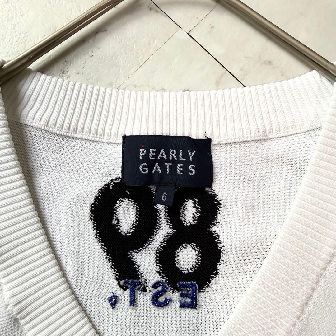 PEARLY GATES ニットベスト 6 XL ホワイト ロゴ