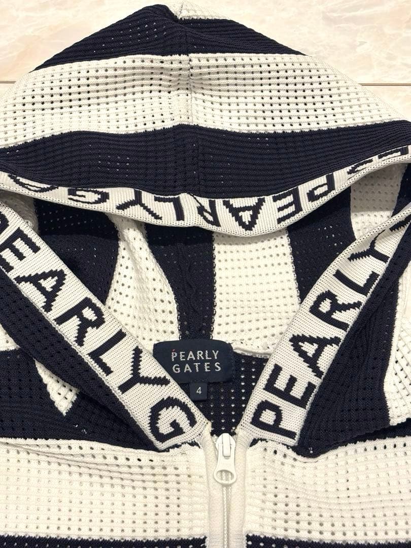 美品　PEARLY GATES メッシュニットパーカー 4 ホワイト×ネイビー