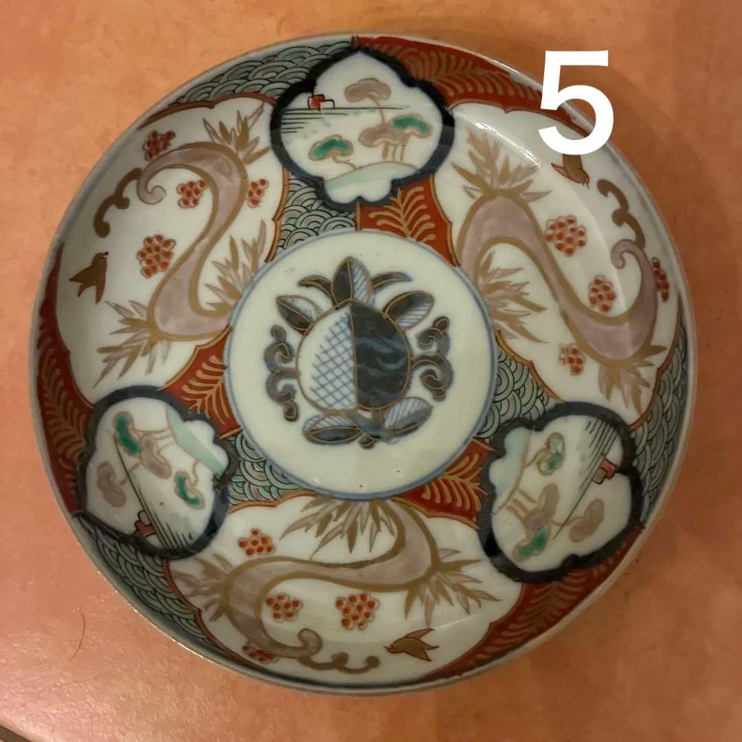 【美品】 古伊万里 中皿 10客 金蘭手 見込桃 角冨印 時代物 アンティーク