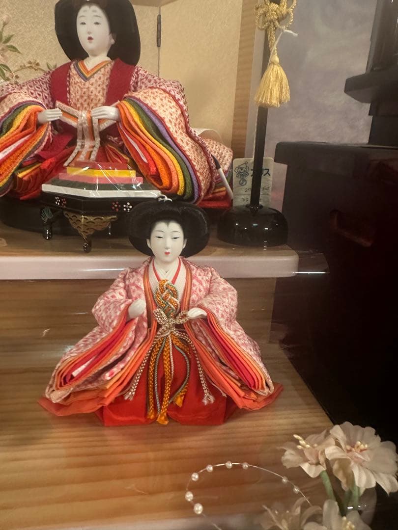 三段五人飾り ひな人形 正絹 有松絞り 桜刺繍 収納飾り 新品未使用展示品