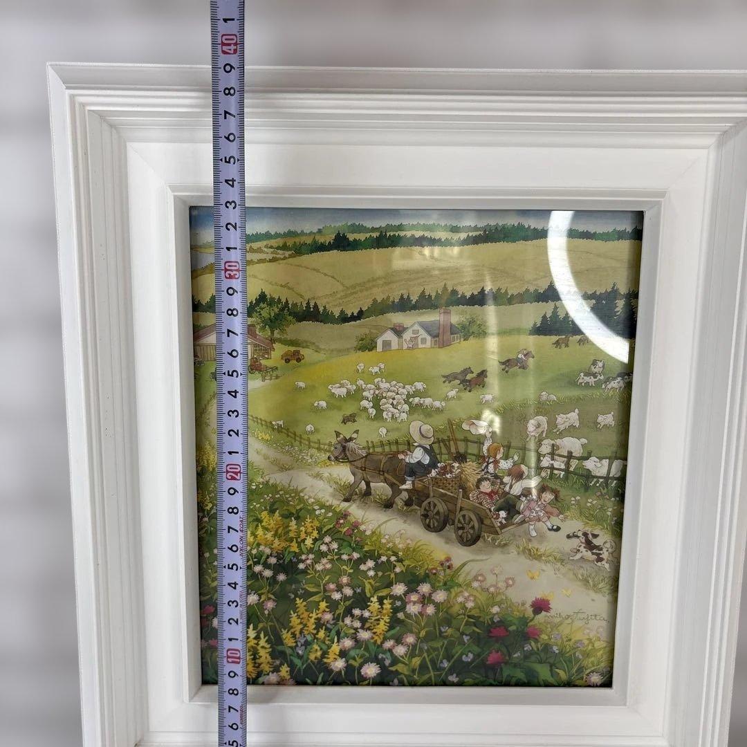 藤田三歩 牧場のごあいさつ 額装 絵画 風景画 メルヘン アート インテリア