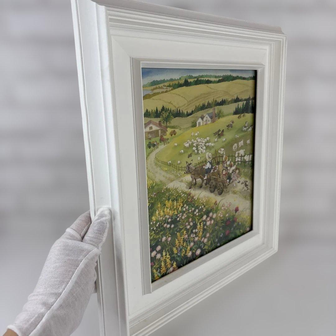 藤田三歩 牧場のごあいさつ 額装 絵画 風景画 メルヘン アート インテリア