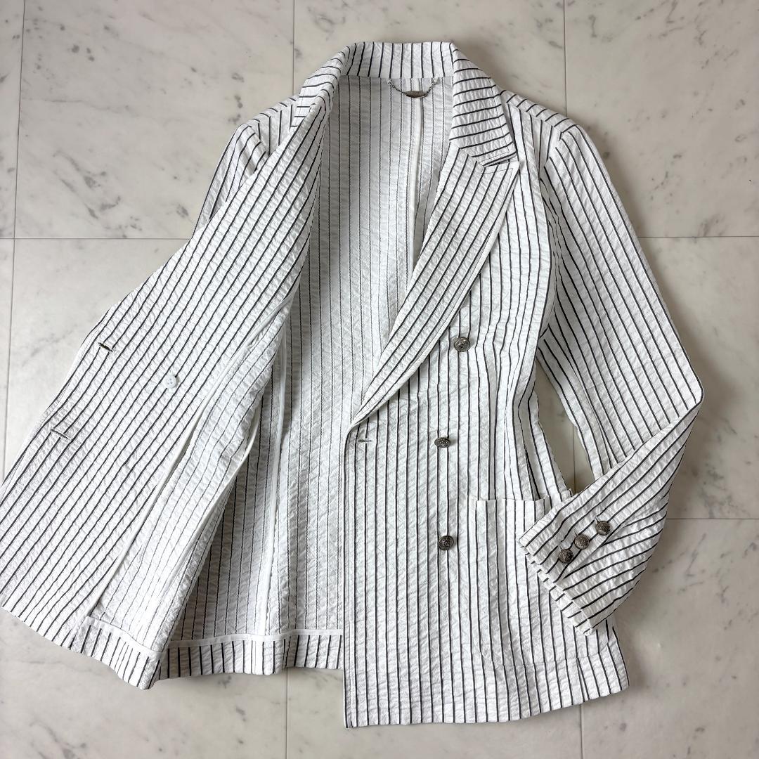 マスターバニー L ダブルブレスト ジャケット ストライプ シルバー釦 シワ加工