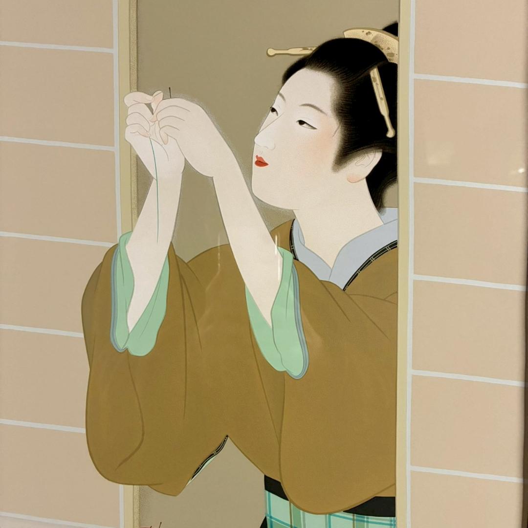 美品 上村松園「夕暮」シルクスクリーン 上村淳之監修の証明シール有 近代美人画