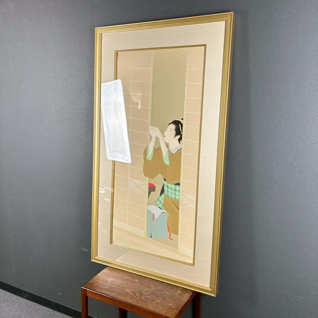 美品 上村松園「夕暮」シルクスクリーン 上村淳之監修の証明シール有 近代美人画
