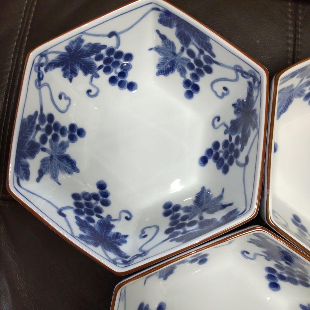 たち吉ぶどう絵柄盛鉢・六角深皿　和食器　陶器サラダ鉢菓子器 たち吉　三鉢セット