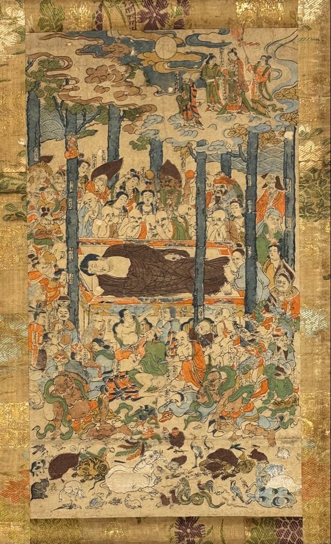 「釈迦涅槃図」彩色木版画 1幅|仏画 仏教美術 江戸時代 和本 仏陀 ブッダ