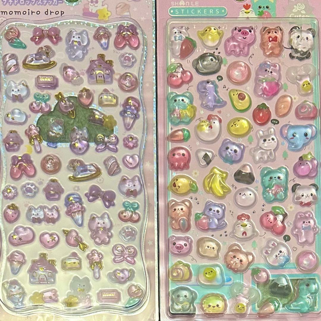 【12枚セット】SHANLE製立体ぷっくりシールまとめ売り硬いタイプうるちゅる系