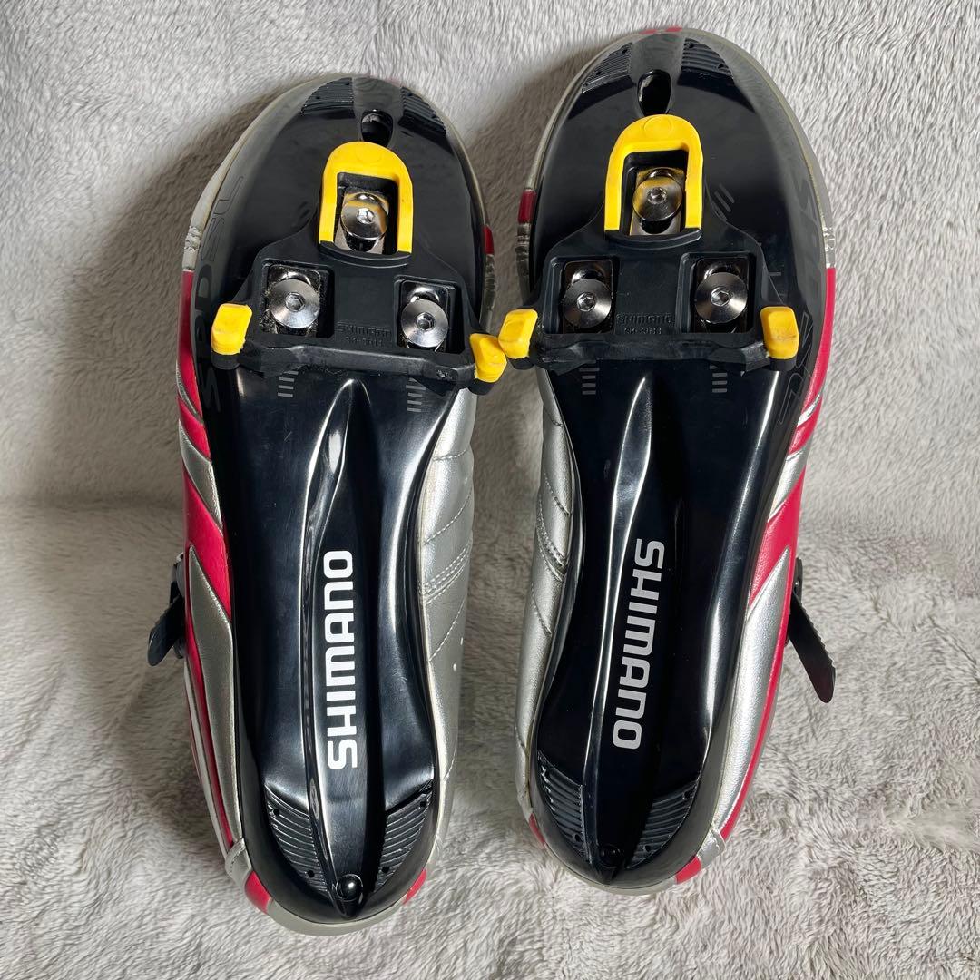 ほぼ未使用❗️SHIMANO R086 自転車シューズ シルバー/ブラック/レッド