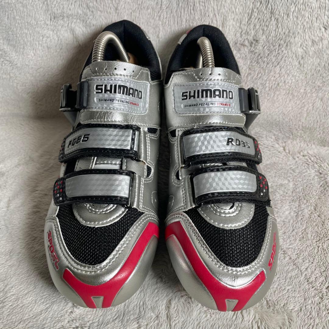 ほぼ未使用❗️SHIMANO R086 自転車シューズ シルバー/ブラック/レッド