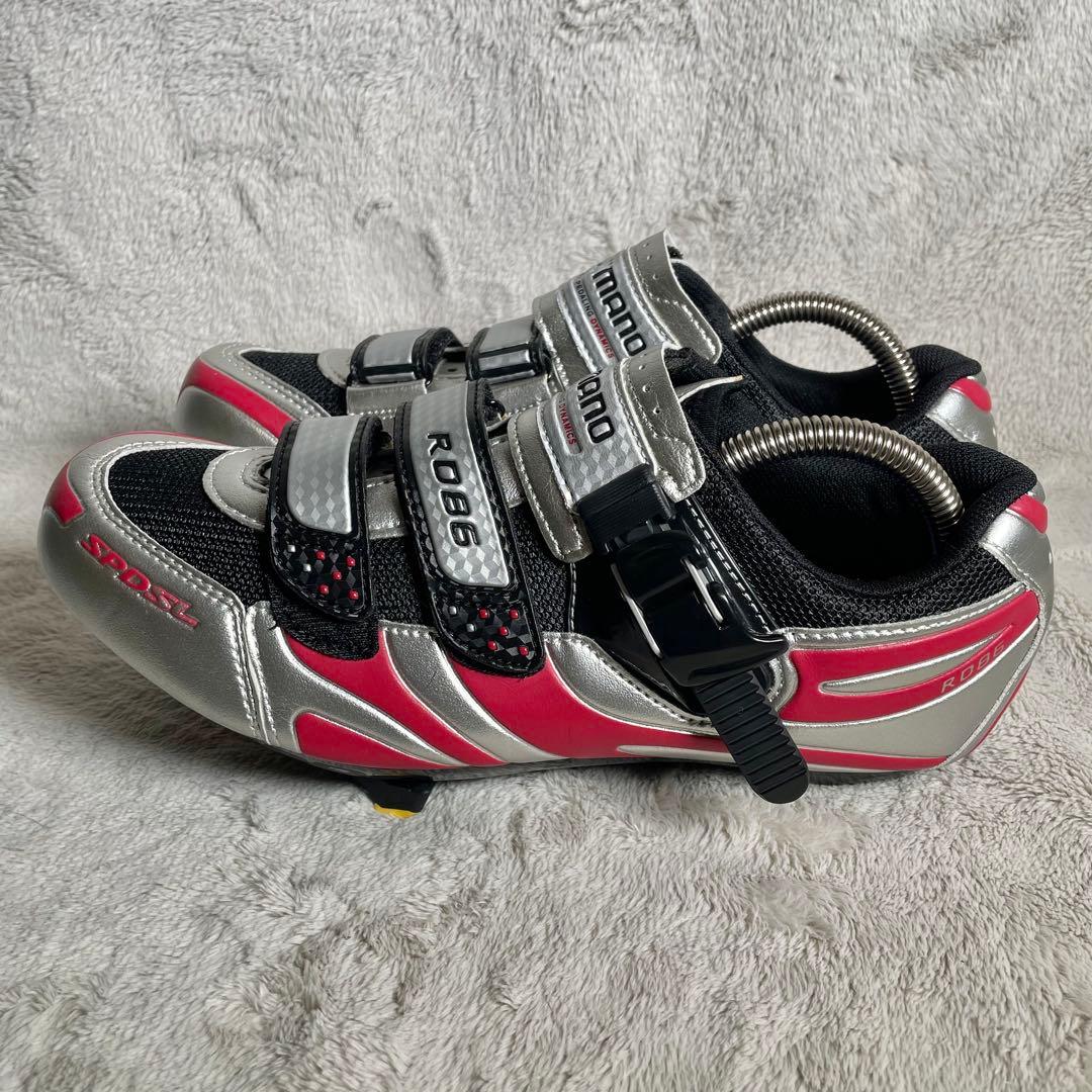 ほぼ未使用❗️SHIMANO R086 自転車シューズ シルバー/ブラック/レッド