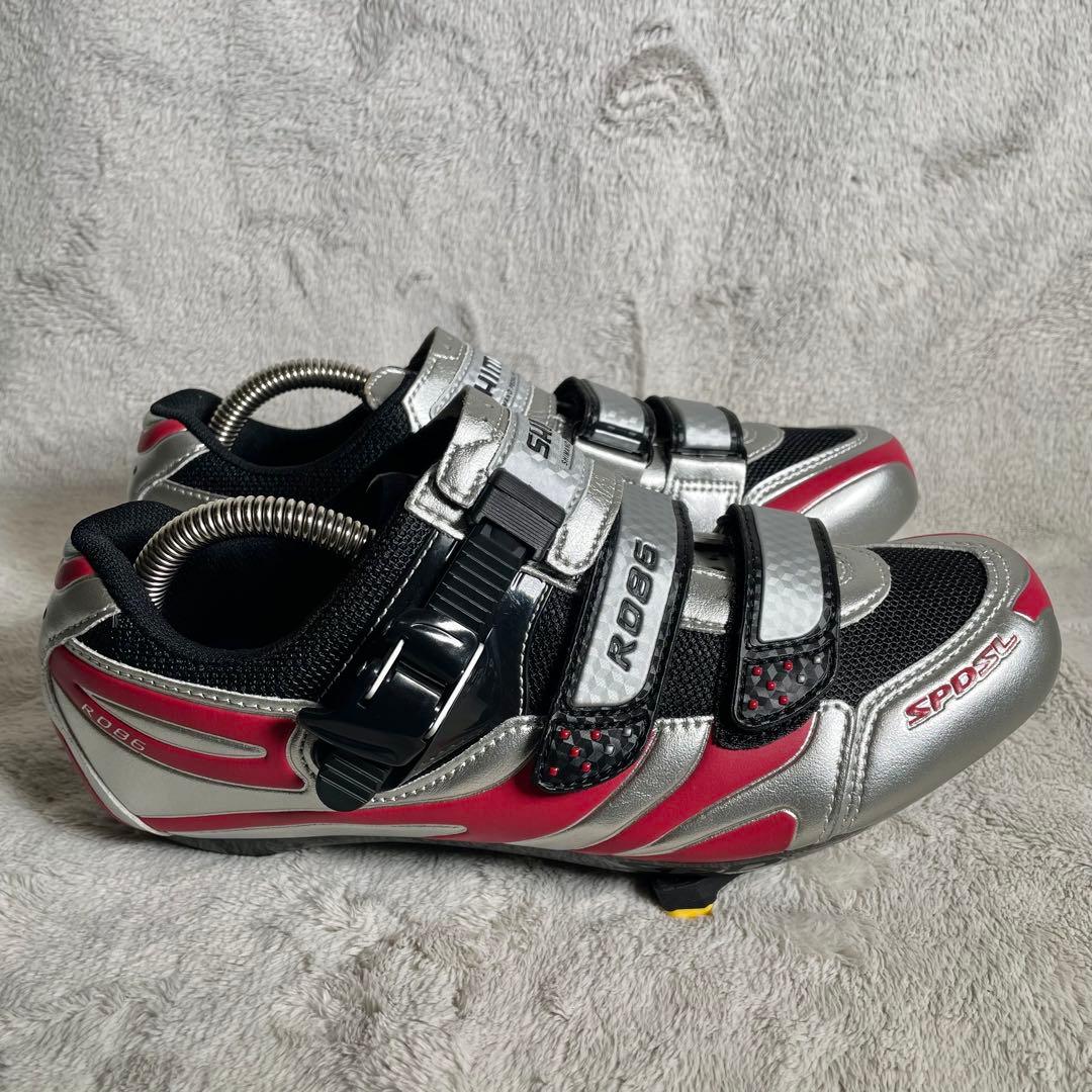 ほぼ未使用❗️SHIMANO R086 自転車シューズ シルバー/ブラック/レッド