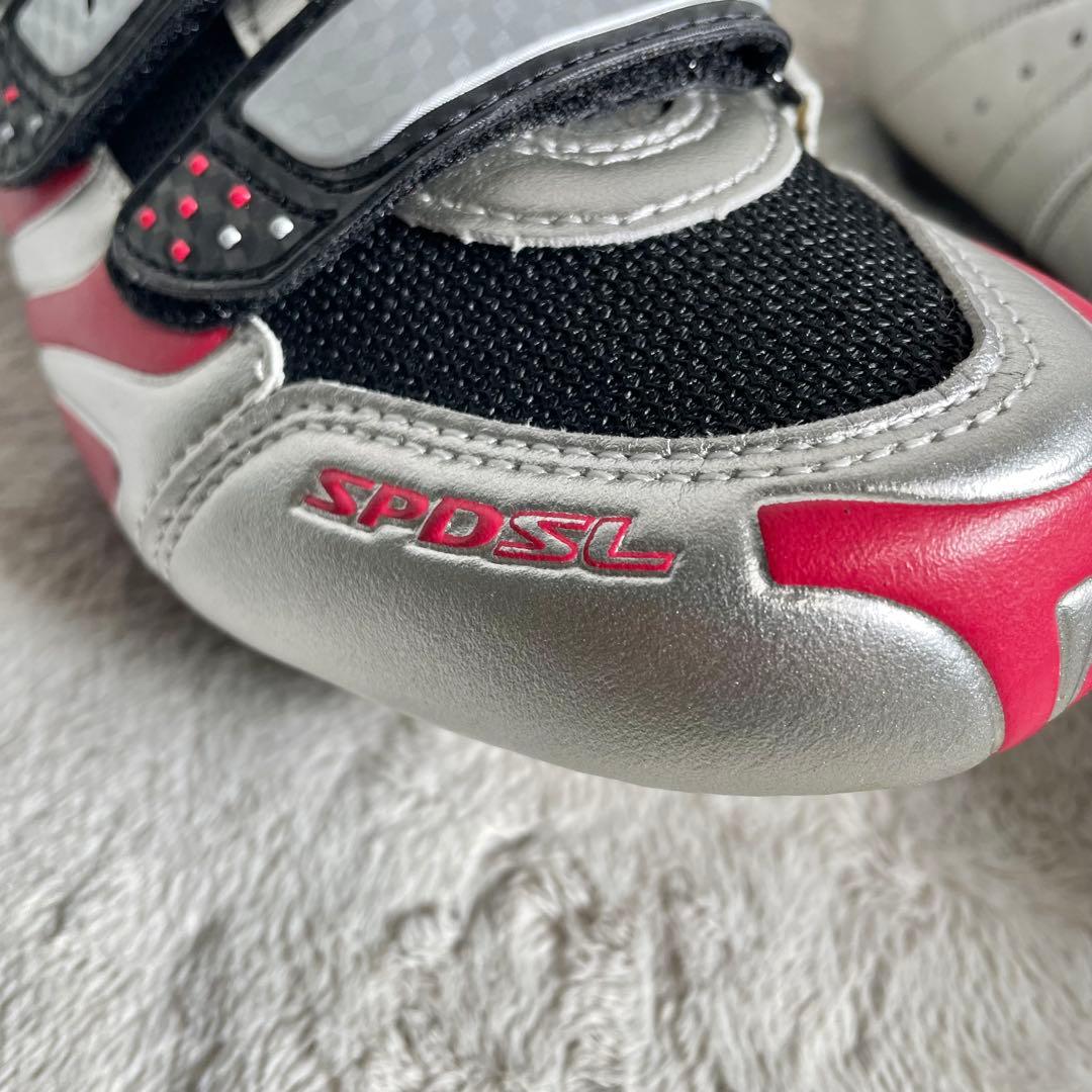 ほぼ未使用❗️SHIMANO R086 自転車シューズ シルバー/ブラック/レッド