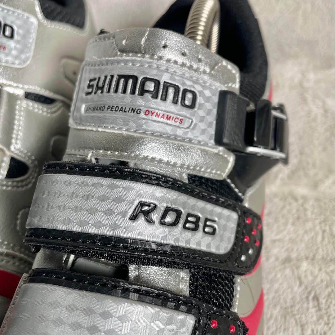 ほぼ未使用❗️SHIMANO R086 自転車シューズ シルバー/ブラック/レッド
