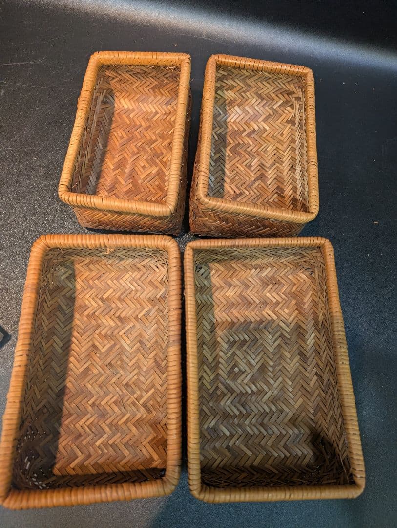 竹籠 2個まとめ売 おにぎり籠 行李 お弁当箱 竹細工 昭和レトロ 網籠 飯行李