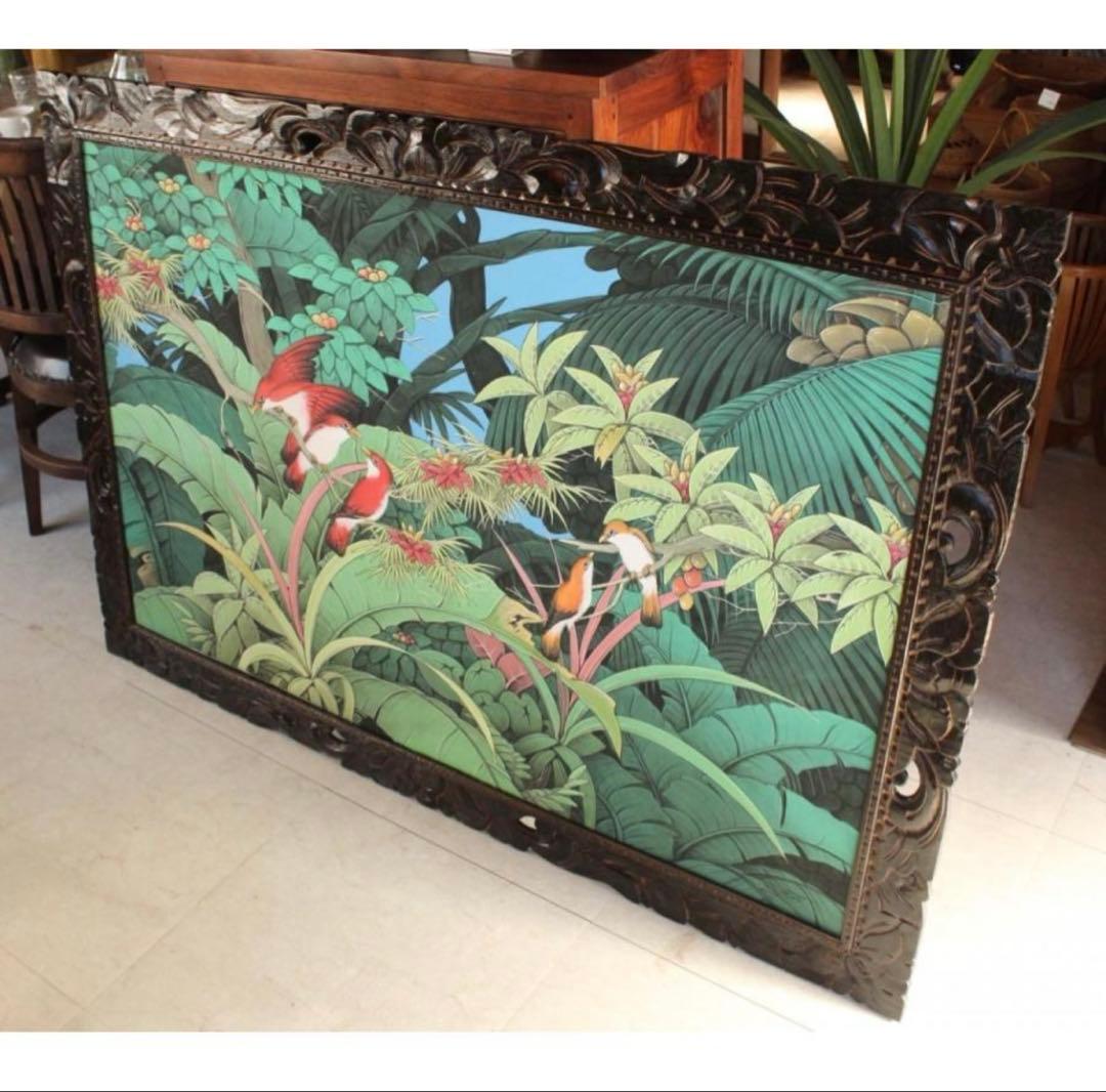 熱帯植物と鳥の絵画 大きな壁掛けアート