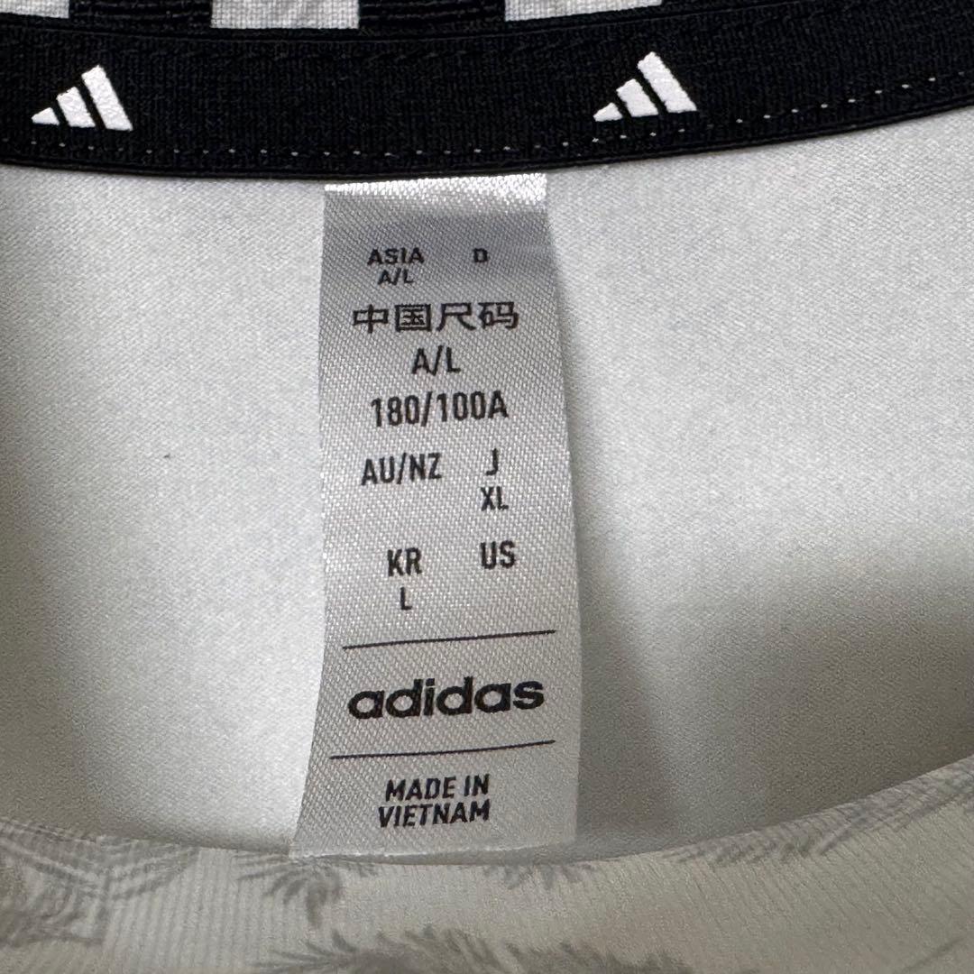 adidas アディダス 総柄 モックネック 長袖 シャツ ロゴ ホワイト XL