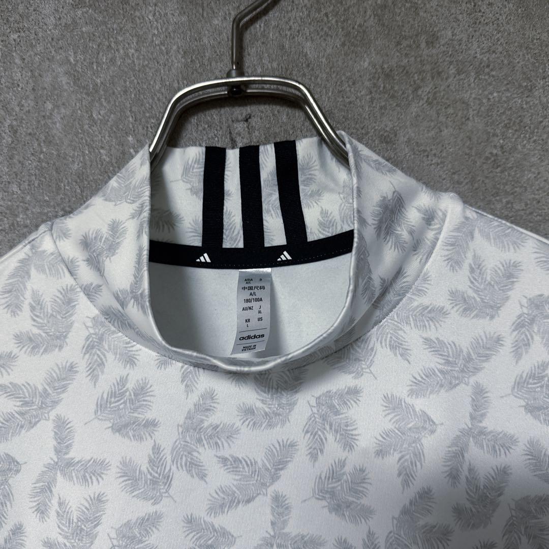 adidas アディダス 総柄 モックネック 長袖 シャツ ロゴ ホワイト XL