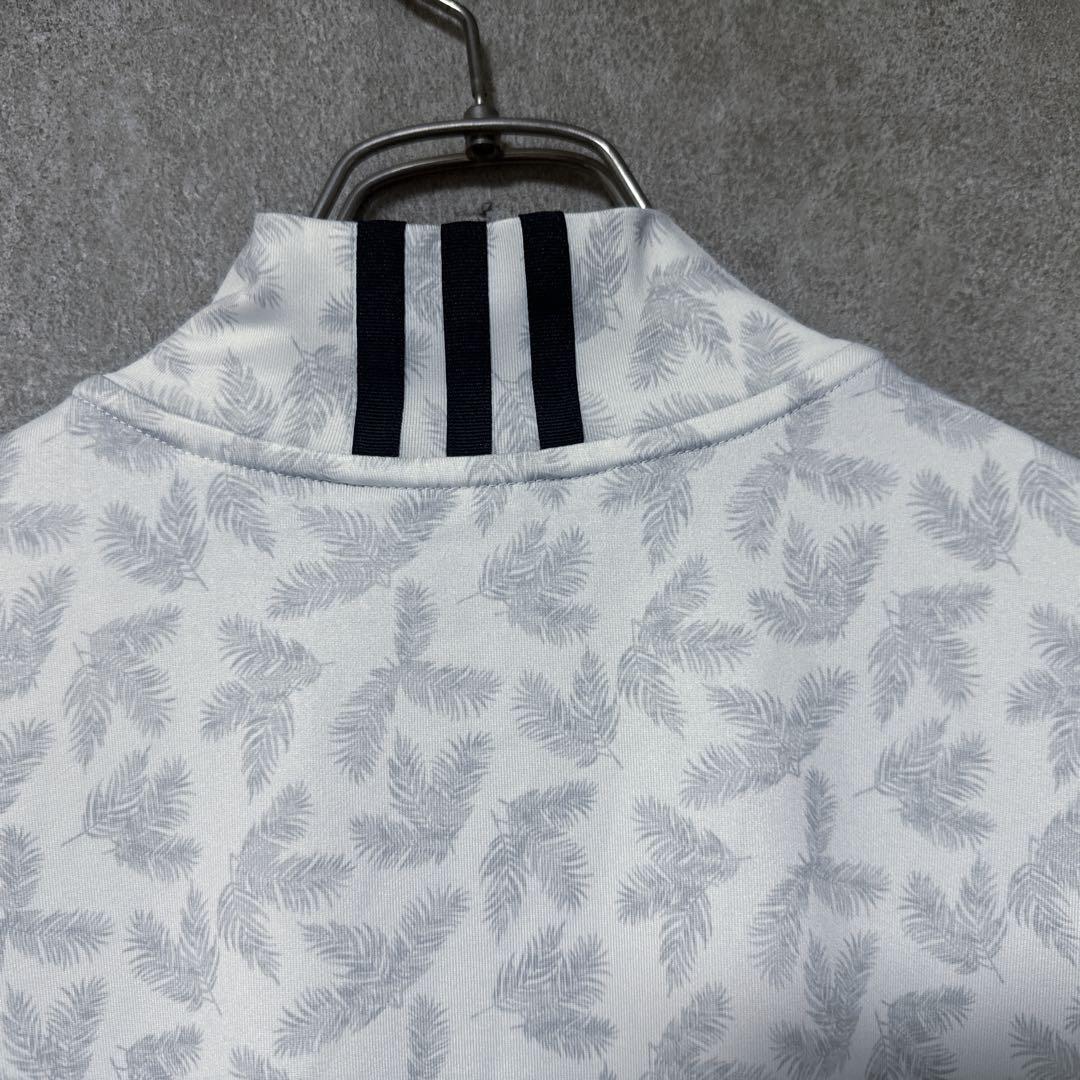 adidas アディダス 総柄 モックネック 長袖 シャツ ロゴ ホワイト XL