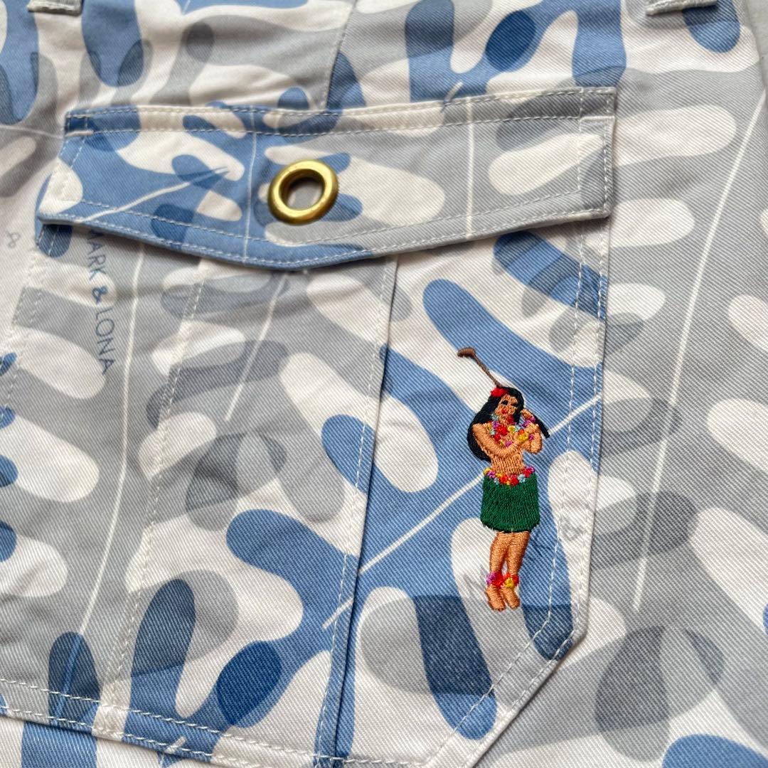 【美品】MARK&LONA マークアンドロナ 総柄ショートパンツ スカルワッペン