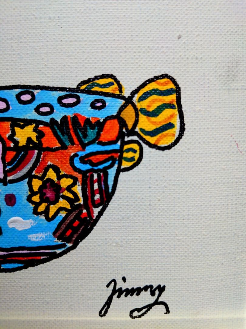 【F6号】ジミー大西【海】手描き/表裏サイン有/油彩/アクリル/絵画/額縁/額装