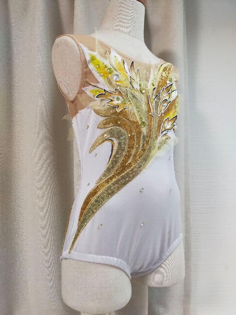 【訳あり半値以下】女子バトン衣装130cm☆ホワイト×ゴールド
