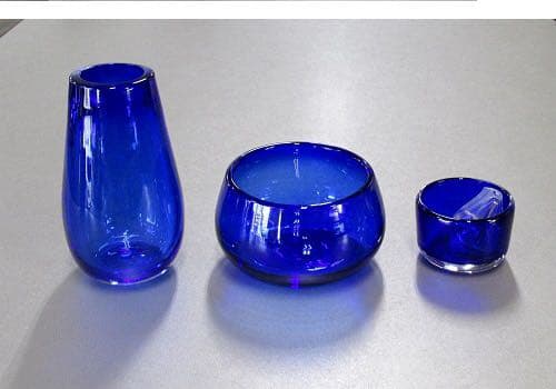 吹きガラス仏具　5具足セット　コバルト