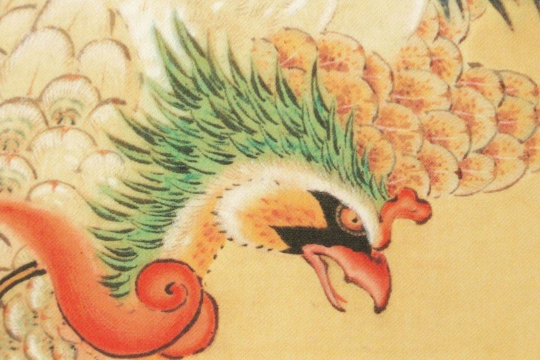 No5899 掛軸　印刷工芸　「伊藤若沖　日出鳳凰図」絹本　共箱/畳箱　送料無料