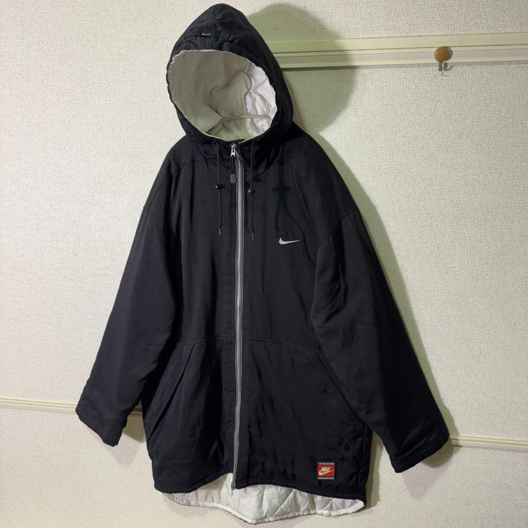 90s ナイキ 中綿 ベンチコート 白タグ ビッグスウッシュ バックロゴ