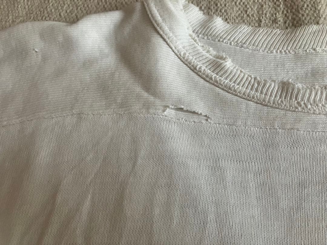 50s UNKNOWN 無地　コットン　フットボールTシャツ　ボロ　白