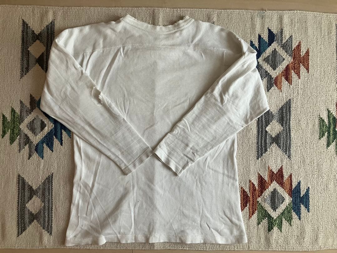 50s UNKNOWN 無地　コットン　フットボールTシャツ　ボロ　白
