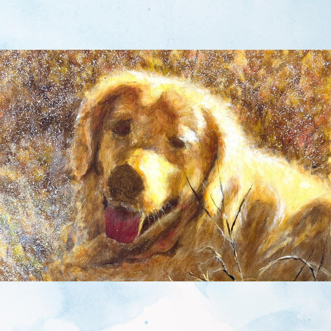 犬の絵「ゴールデンレトリバー 」油彩画 フレーム付き（面版なし）