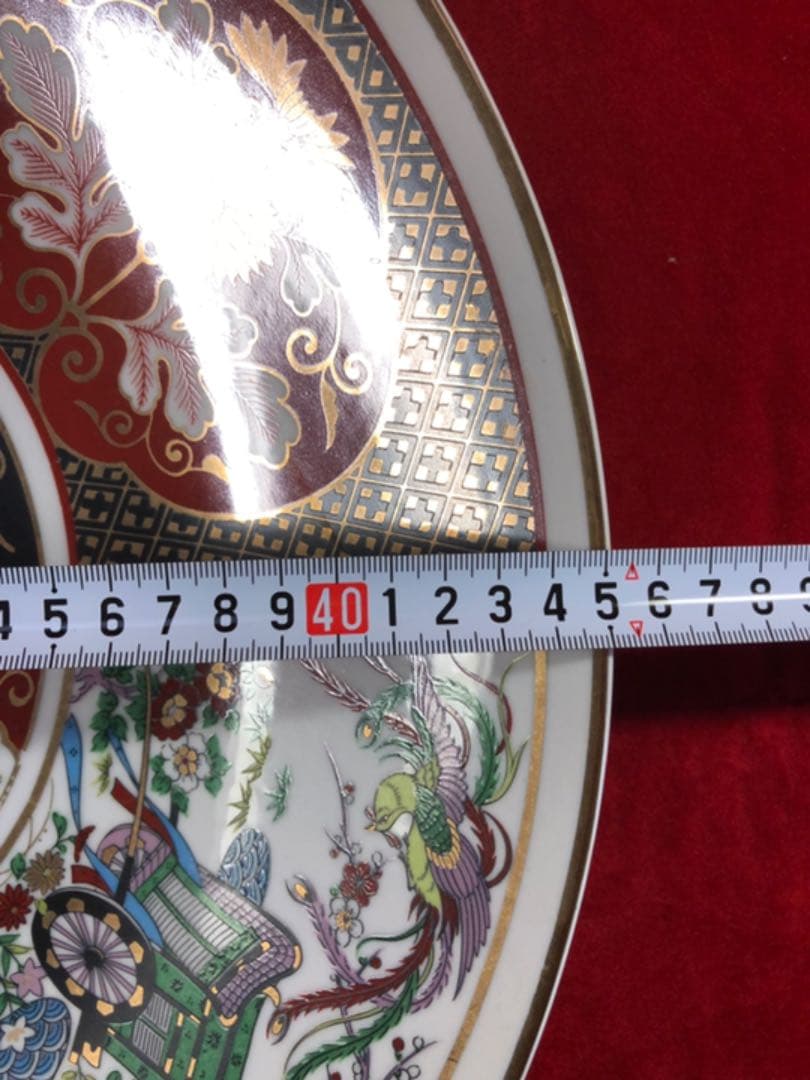 一尺五寸大皿　五社車　花鳥柄　絵皿　飾り皿　置物