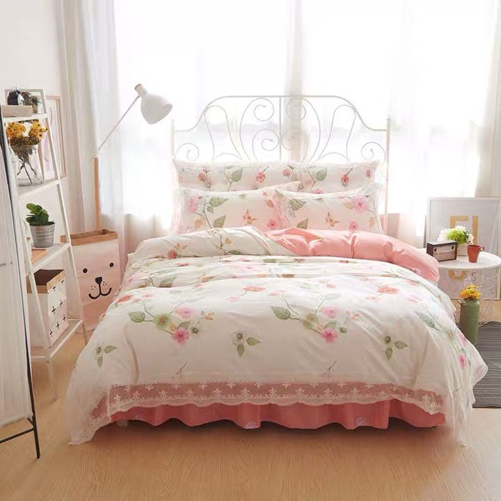 綿100%なめらか肌触り花柄寝具カバーセット掛け布団カバーベッドスカート枕カバー