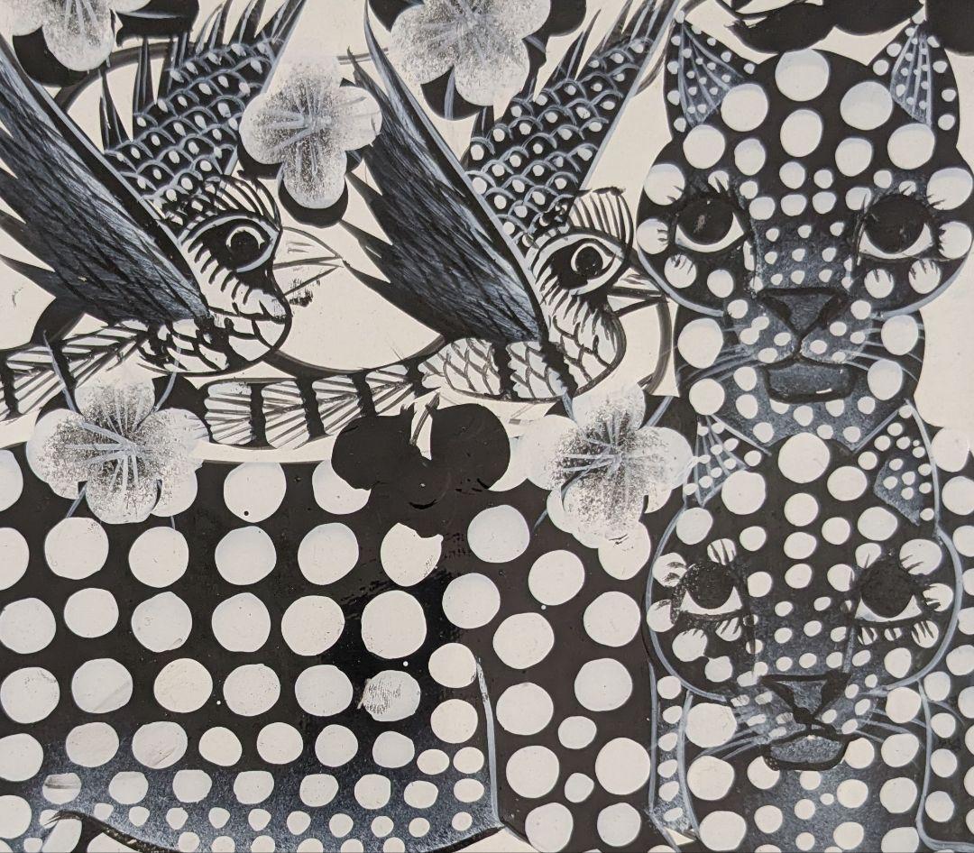 ●アフリカの絵画、ティンガティンガ、チーター、モノトーン、20×20cm