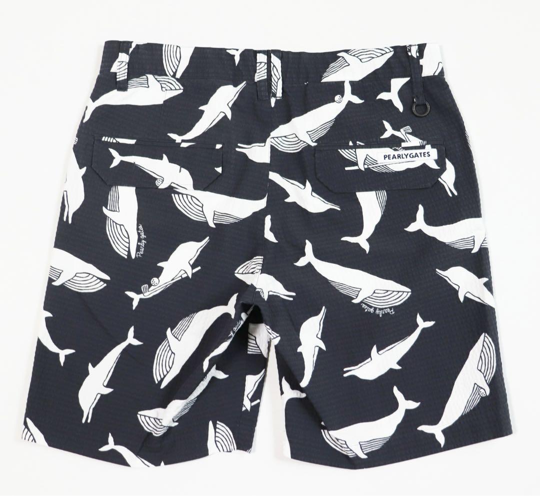 《パーリーゲイツ》新品 シアサッカー生地 クジラ柄ショートパンツ 4(W80)