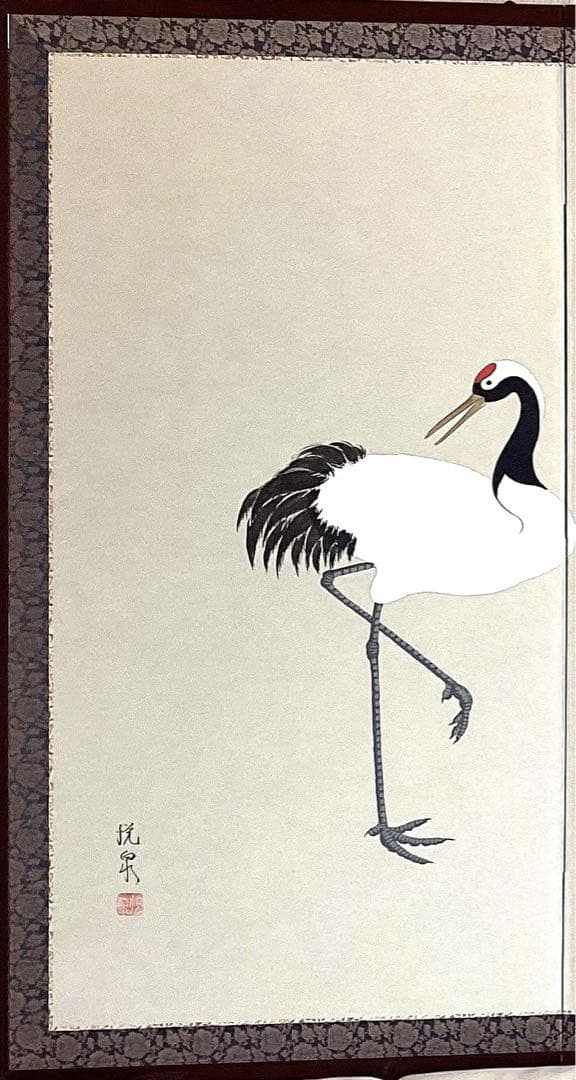 壁掛け屏風　日本画　紙本彩色　『五羽鶴』